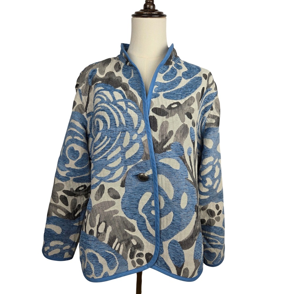 Trimdin Reversible Floral Jacket Large Blue Ivory Artisan Jacquard Amalfi Coast